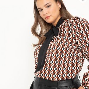 NWT Eloquii tie neck blouse geometric print